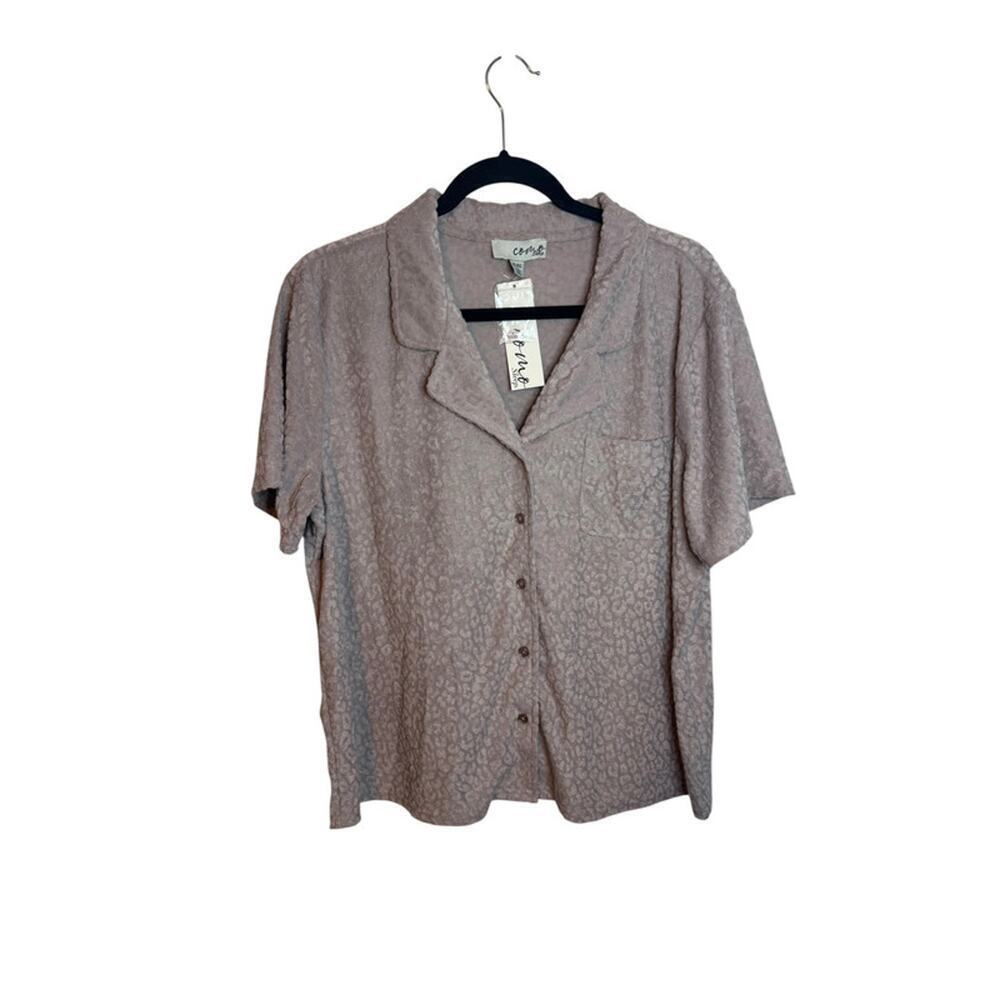 Nwt Como Sleep Taupe Animal Print Terrycloth Pajama Top